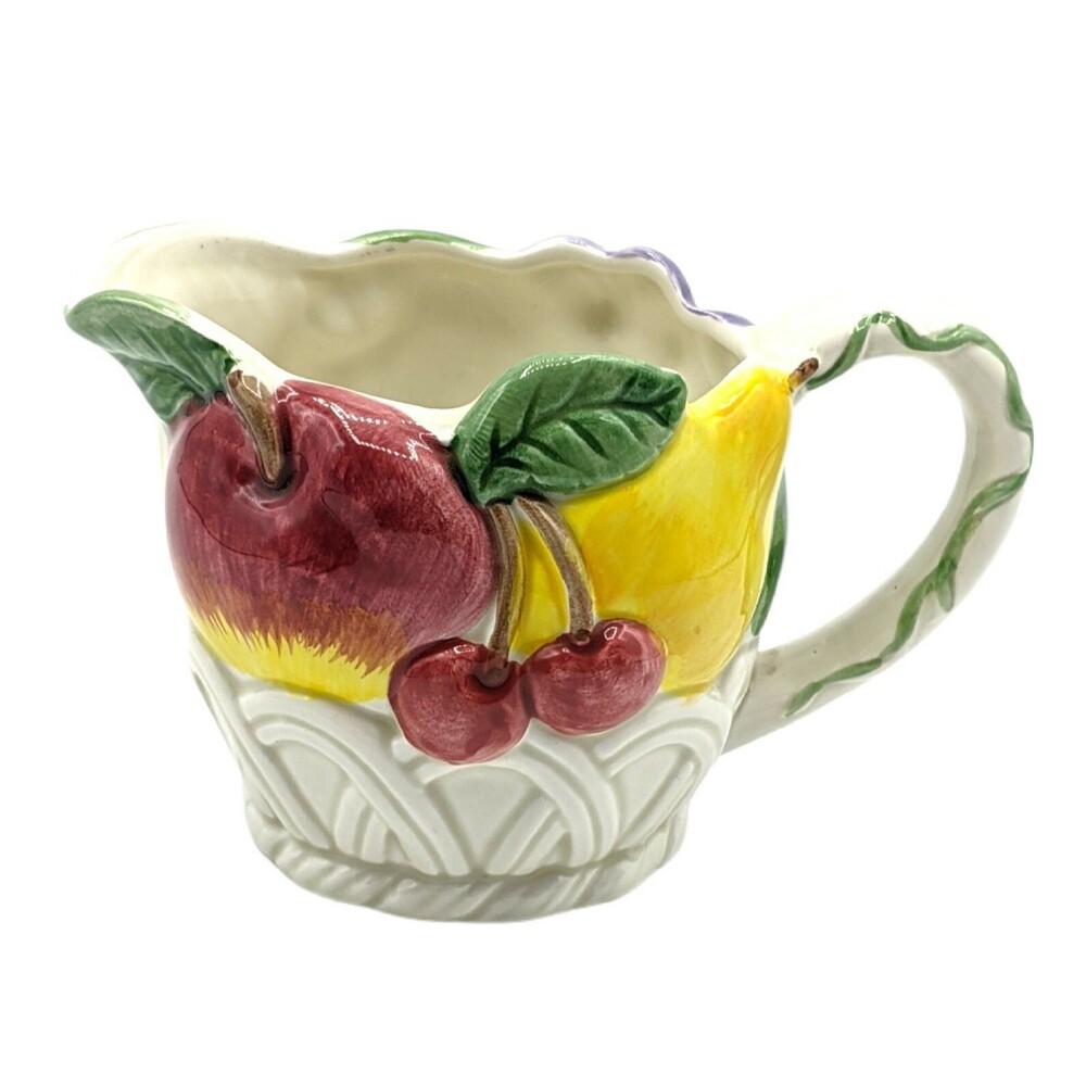 Vintage Otagiri Fruit Basket Creamer Hand Painted Japan Apple Grapes Cherry